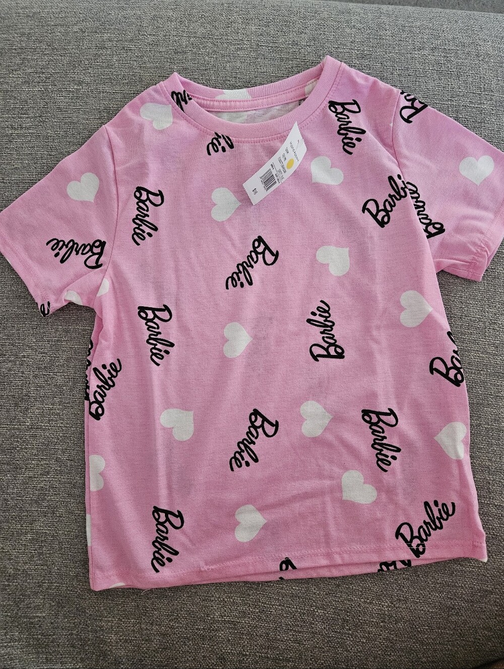 Barbie Short Sleeve Tee, 8, Pink/white